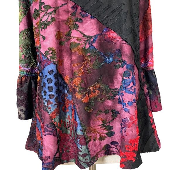 Y2K Caleaas Whimsygoth Dark Fairy Boho Hippie Patchwork Embroidered Blouse - Picture 5 of 8